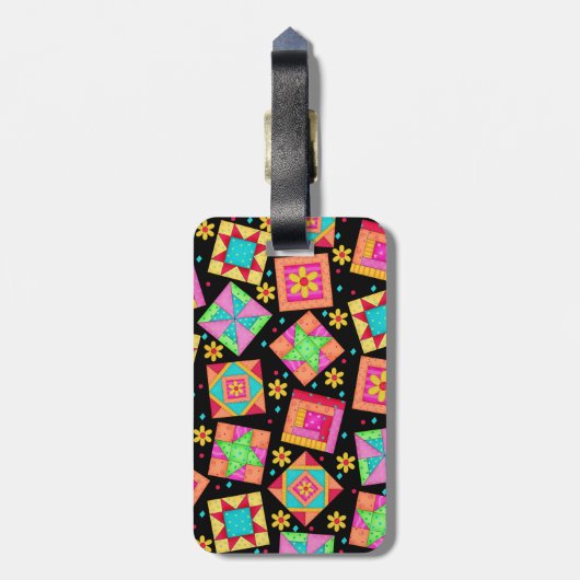 Étiquette À Bagage Balise Black Quilt Block Luggage ou Machine à coud (Dos Vertical)