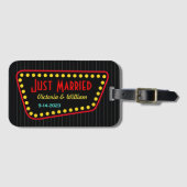 Étiquette À Bagage Balise cadeau Retro Just Married Mariage (Devant Horizontal)