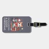 Étiquette À Bagage Balise Chats et Livres de Noël (Devant horizontal)