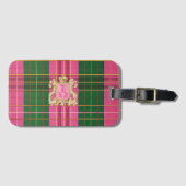 Étiquette À Bagage Balise Chic Monogrammed Pink and Green Plaid (Devant Horizontal)