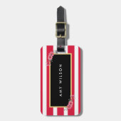 Étiquette À Bagage Balise Chic Rose Stripes Aquarelle Florale (Devant Vertical)