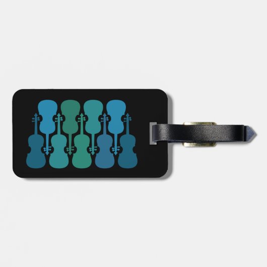 Étiquette À Bagage Balise Coque violon/alto bleu vert, Personnalisé (Dos horizontal)