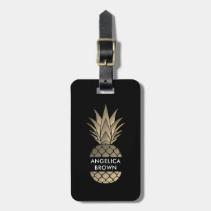 Étiquette À Bagage Balise de bagage à ananas en or avec sangle en cui