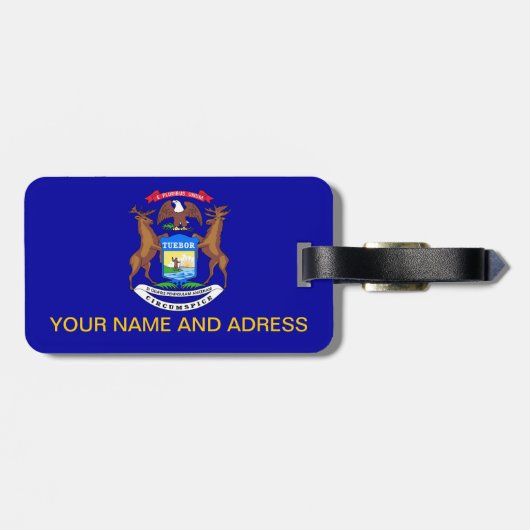 Étiquette À Bagage Balise de bagage avec Drapeau du Michigan, USA (Dos horizontal)
