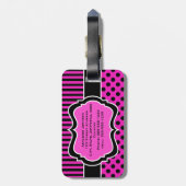 Étiquette À Bagage Balise de bagage avec points polk rayés rose, noir (Dos Vertical)