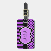 Étiquette À Bagage Balise de bagage avec points polk violet, noir, bl (Devant Vertical)
