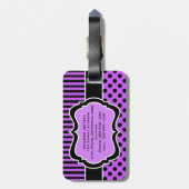 Étiquette À Bagage Balise de bagage avec points polk violet, noir, bl (Dos Vertical)