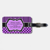 Étiquette À Bagage Balise de bagage avec points polk violet, noir, bl (Dos horizontal)