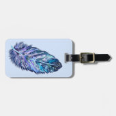 Étiquette À Bagage Balise de bagage bleu avec plumes (Devant horizontal)
