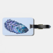 Étiquette À Bagage Balise de bagage bleu avec plumes (Dos horizontal)