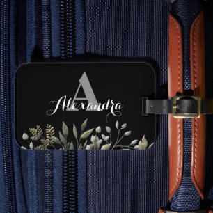 Étiquette À Bagage Balise de bagage botanique monogramme de style noi