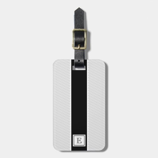 Étiquette À Bagage Balise de bagage chic moderne noir blanc rayures (Devant Vertical)