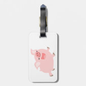 Étiquette À Bagage Balise de bagage de cochon joyeux en dessin (Dos Vertical)