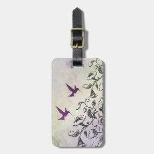 Étiquette À Bagage Balise de bagage de colibris et de fleurs