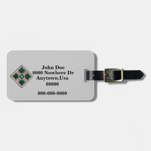 Étiquette À Bagage Balise de bagage de la 4e division d'infanterie (Devant horizontal)