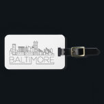 Étiquette À Bagage Balise de bagage de ligne aérienne stylisée Baltim<br><div class="desc">Un bagage unique représentant la belle ville de Baltimore,  Maryland.  Ce tag présente une illustration stylisée de l'horizon unique de la ville avec son nom en dessous.</div>