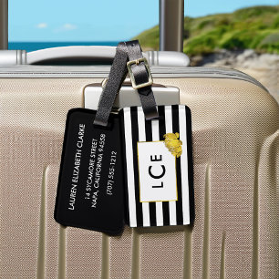 Étiquette À Bagage Balise de bagage de monogramme de pivoine noire et