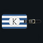 Étiquette À Bagage Balise de bagage de monogramme rayé bleu marine pe<br><div class="desc">Marque marine Blue Monogramme Bagage Balise Bande nautique accessoires de voyage</div>
