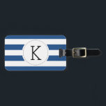 Étiquette À Bagage Balise de bagage de monogramme rayé bleu marine pe<br><div class="desc">Marque marine Blue Monogramme Bagage Balise Bande nautique accessoires de voyage</div>