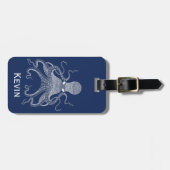 Étiquette À Bagage Balise de bagage de pieuvre blanche (Devant horizontal)