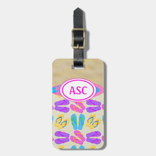 Étiquette À Bagage Balise de bagage de plage Monogram rose Flip Flops