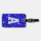 Étiquette À Bagage Balise de bagage de texte initial Glitz Blue (Devant horizontal)