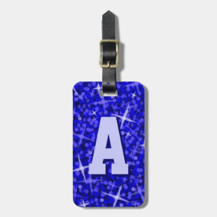 Étiquette À Bagage Balise de bagage de texte initial Glitz Blue