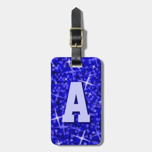 Étiquette À Bagage Balise de bagage de texte initial Glitz Blue (Devant Vertical)