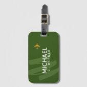 Étiquette À Bagage Balise de bagage de voyageur vert foncé avec nom (Devant Vertical)