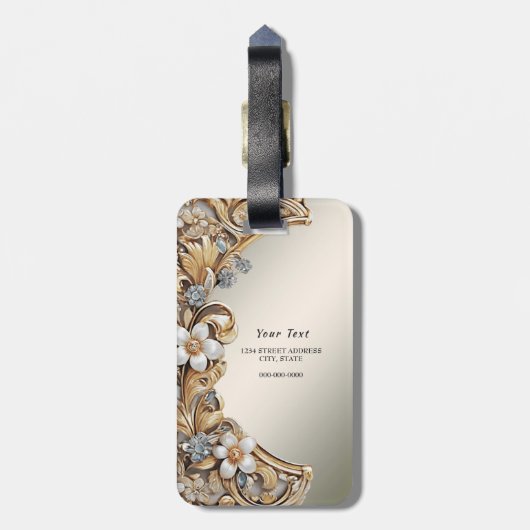 Étiquette À Bagage Balise de bagage doré blanc (Dos Vertical)