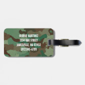 Étiquette À Bagage Balise de bagage en camo vert avec monogramme blan (Dos horizontal)