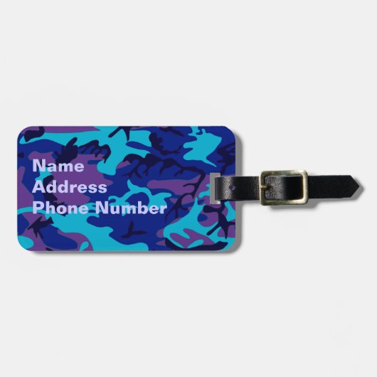 Étiquette À Bagage Balise de bagage en camouflage bleu foncé et viole (Devant horizontal)