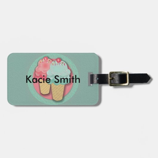 Étiquette À Bagage Balise de bagage en cône de crème glacée rose et v (Devant horizontal)