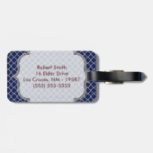 Étiquette À Bagage Balise de bagage en latti monogramme bleu marine (Dos horizontal)
