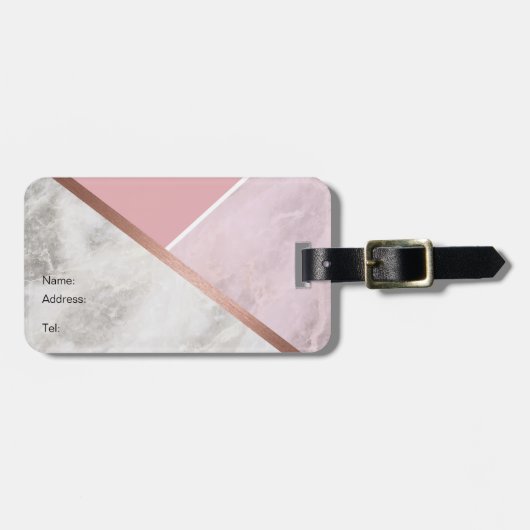Étiquette À Bagage Balise de bagage en marbre doré Rose personnalisé (Devant horizontal)