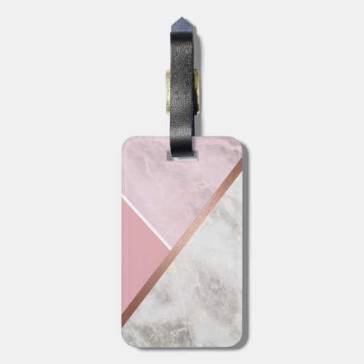 Étiquette À Bagage Balise de bagage en marbre doré Rose personnalisé (Dos Vertical)