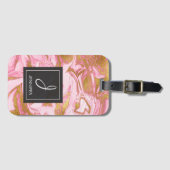 Étiquette À Bagage Balise de bagage en marbre rose et or (Devant Horizontal)
