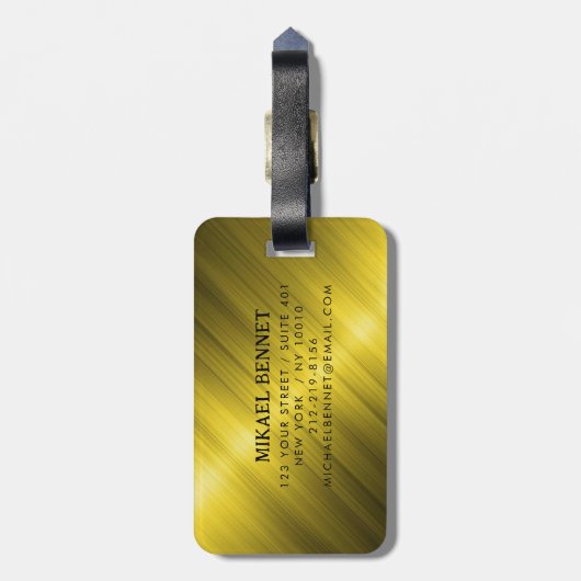 Étiquette À Bagage Balise de bagage en métal brossé PRO Gold (Dos Vertical)