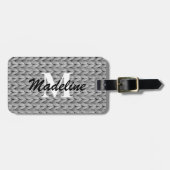 Étiquette À Bagage Balise de bagage en nappe gris + Nom, Monogramme (Devant horizontal)