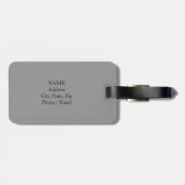 Étiquette À Bagage Balise de bagage en nappe gris + Nom, Monogramme (Dos horizontal)
