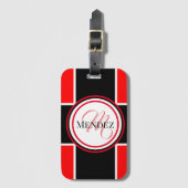 Étiquette À Bagage Balise de bagage en rouge monogramme / noir (Devant Vertical)
