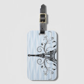 Étiquette À Bagage Balise de bagage fleurie Tour Eiffel Bleu (Devant Vertical)