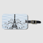 Étiquette À Bagage Balise de bagage fleurie Tour Eiffel Bleu (Devant Horizontal)