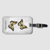 Étiquette À Bagage Balise de bagage Floral Papillon Or (Devant Horizontal)