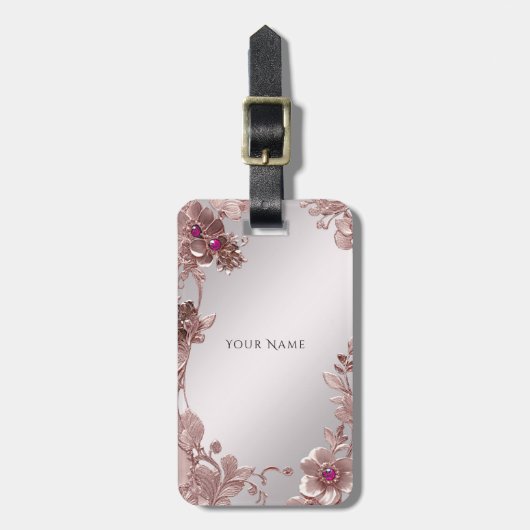 Étiquette À Bagage Balise de bagage floral rose (Devant Vertical)
