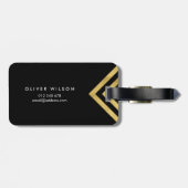 Étiquette À Bagage Balise de bagage géométrique Gras Black Faux Gold (Dos horizontal)