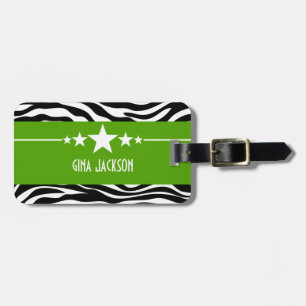Étiquette À Bagage Balise de bagage Green Sassy Star Zebra