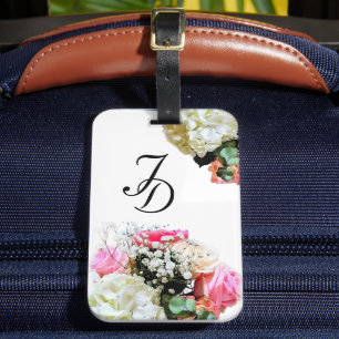Étiquette À Bagage Balise de bagage joli floral monogramme
