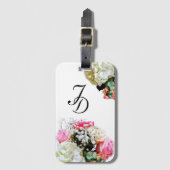 Étiquette À Bagage Balise de bagage joli floral monogramme (Devant Vertical)