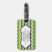 Étiquette À Bagage Balise de bagage Lime, Black, White Wavy Stripes (Dos Vertical)